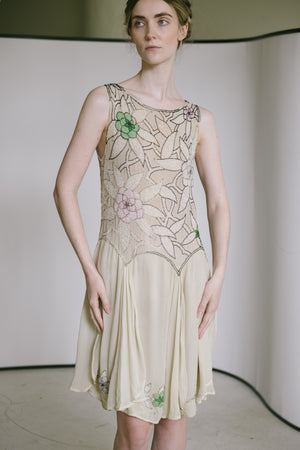 1920s silk chiffon beaded dress