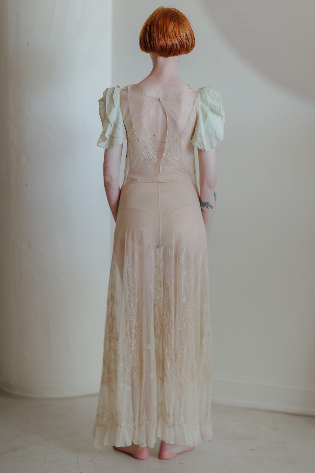 1930s embroidered net gown