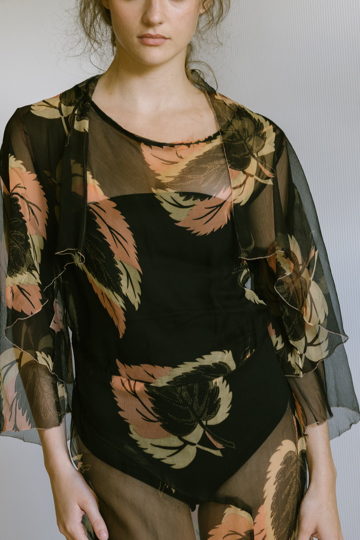 1920s resistance printed silk chiffon ensemble