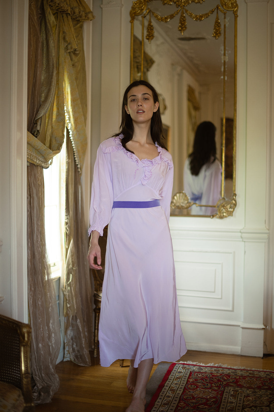 1930s Parisian purple silk embroidered nightgown