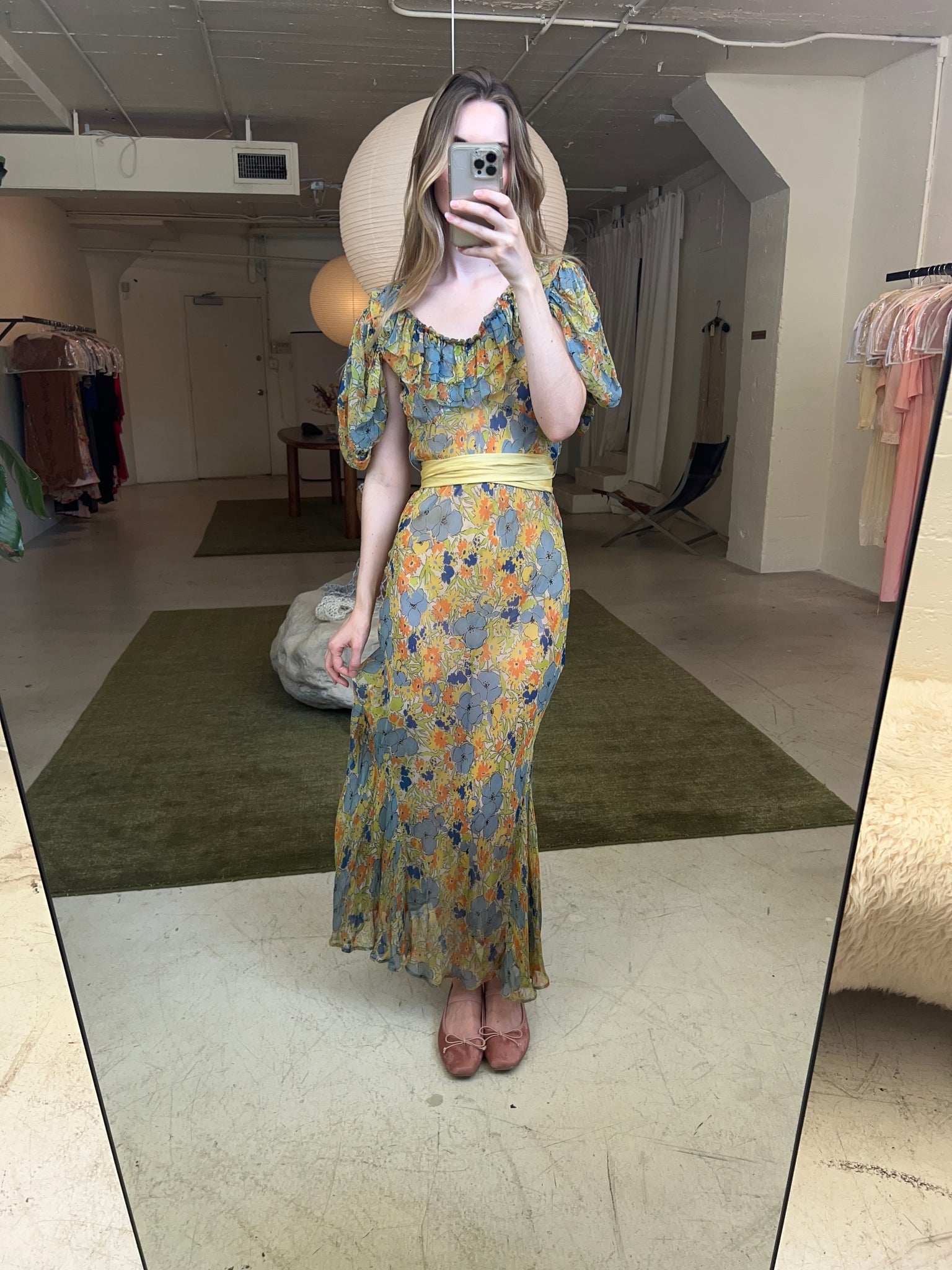1930s floral silk gown