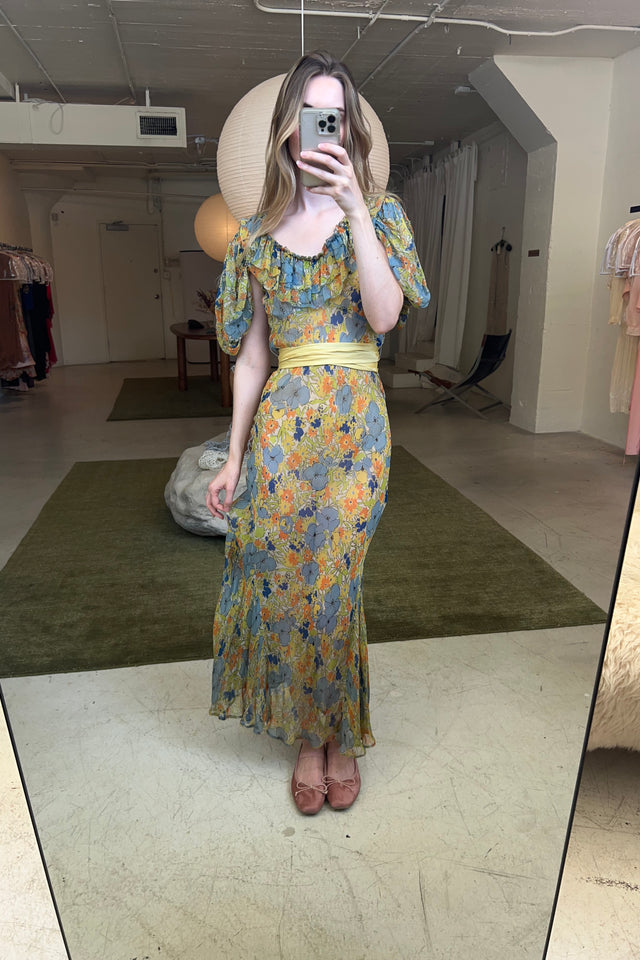 1930s floral silk gown