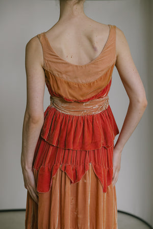 1930s French paneled velvet gown