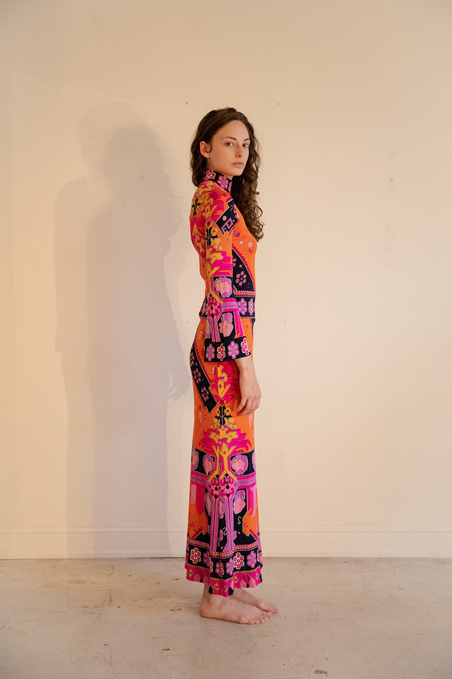 Early 1970s printed silk Jersey Leonard of Paris maxi dress