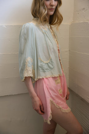 1930s green silk bed jacket