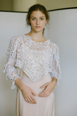 1910s pointed mixed lace embroidered blouse