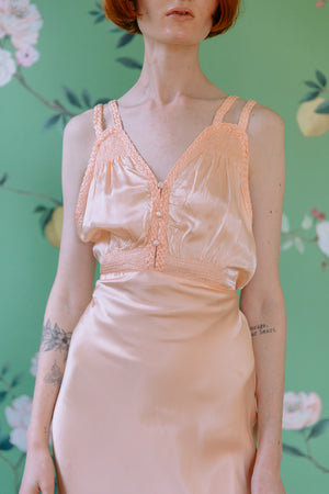 1930s braided french silk satin bias cut nightgown