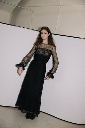 1970s Bill Blass tulle lace evening gown