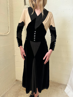 1930s art deco Crepe velvet dress
