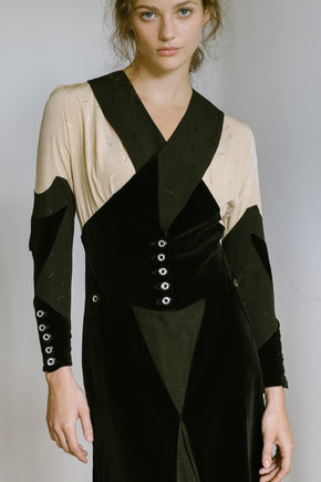 1930s art deco Crepe velvet dress