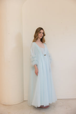 1960s powder blue Lucie Ann ostrich peignoir set