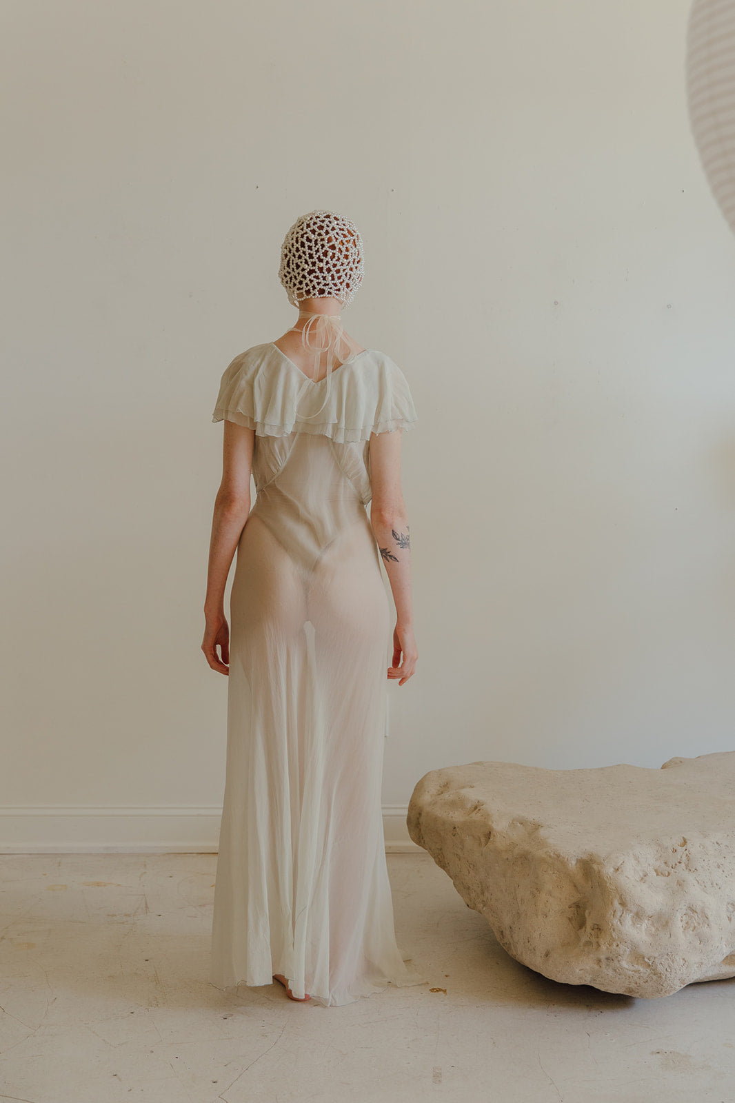 1930s Sea foam Crepe chiffon evening set