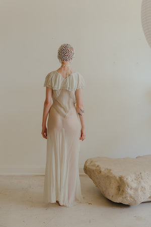 1930s Sea foam Crepe chiffon evening set