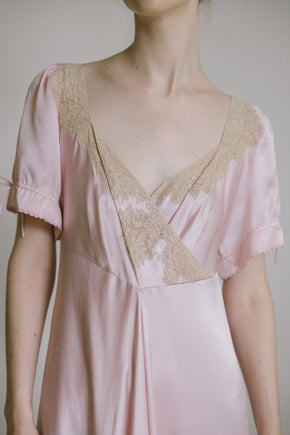 1930s light mauve silk satin lace gown, France