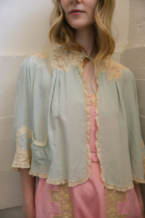 1930s green silk bed jacket