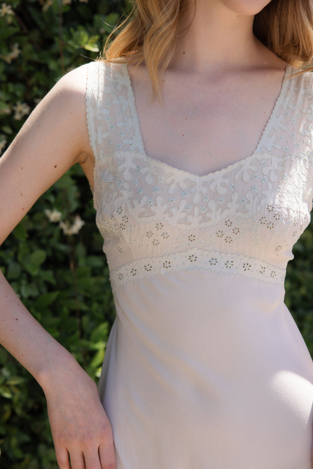1930s bias muted sage silk nightgown, France