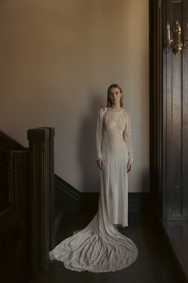 1930s burnout champagne silk velvet gown