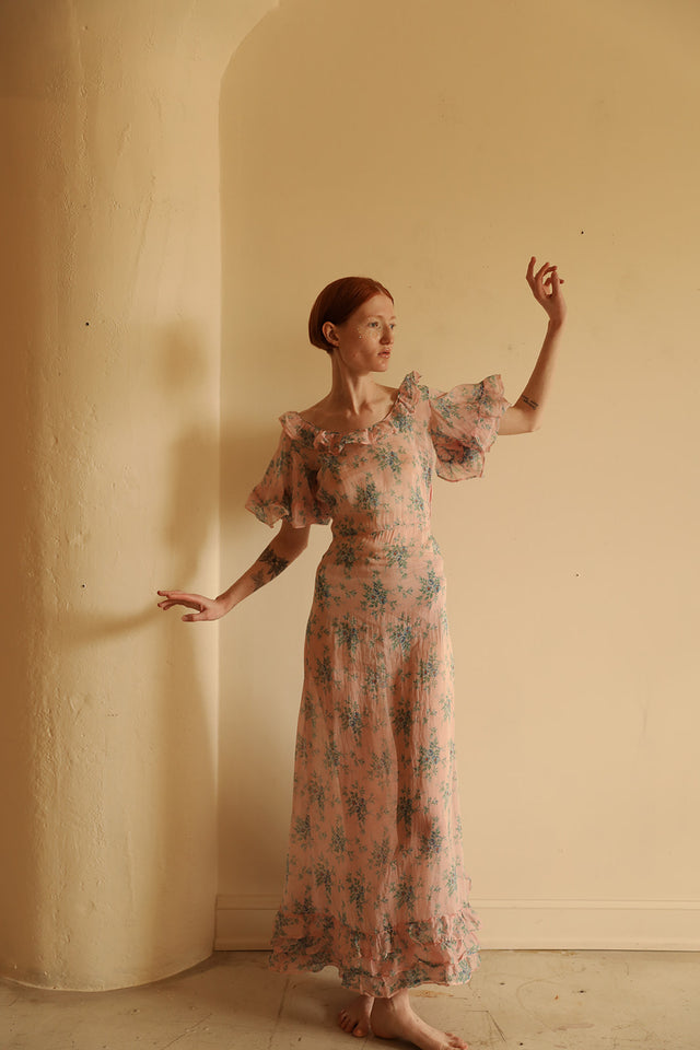 30s printed organdy floral gown