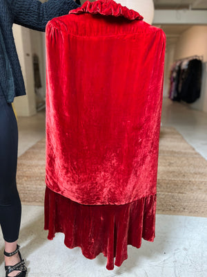 1920s red silk velvet evening cape