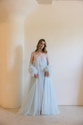 1960s powder blue Lucie Ann ostrich peignoir set
