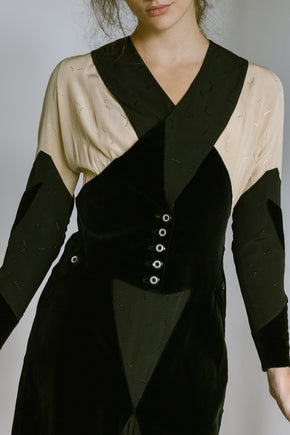 1930s art deco Crepe velvet dress