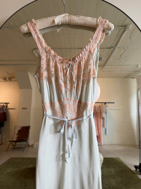 1930s blue bias silk nightgown
