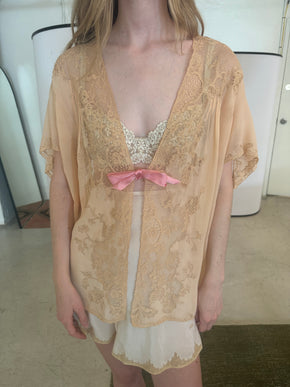 1920s French silk lace bed jacket