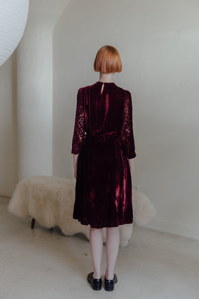 1930s garnet devoré velvet dress