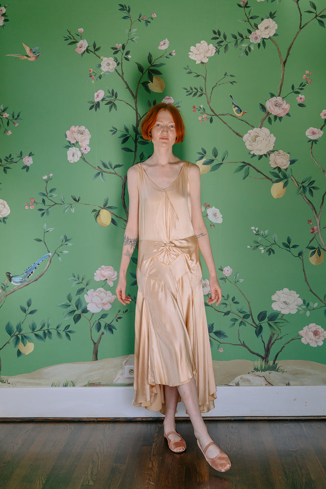 1930s Crepe back satin evening dress