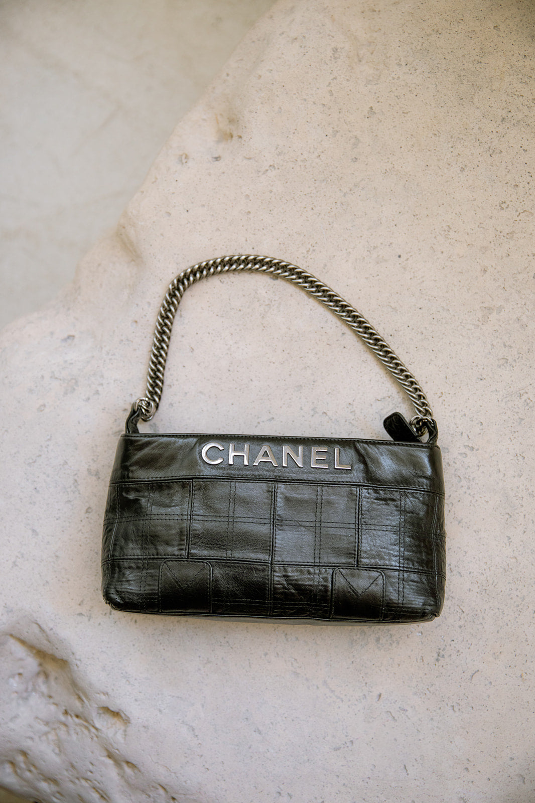 Vintage Chanel chocolate bar letter bag