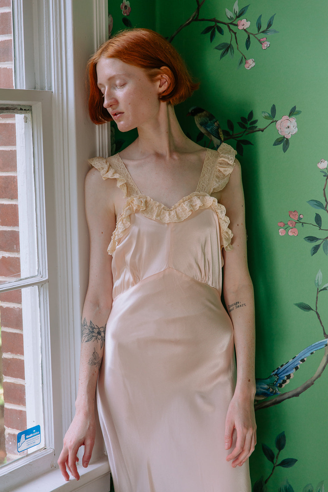 1930s silk satin lace bias cut nightgown
