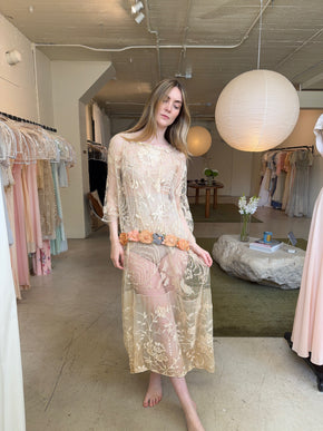 1920s filet lace net rossette dress