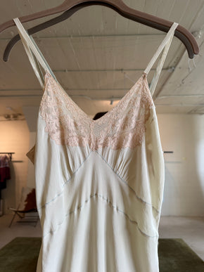 1930s muted green silk lace slip