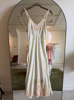 1930s muted green silk lace slip