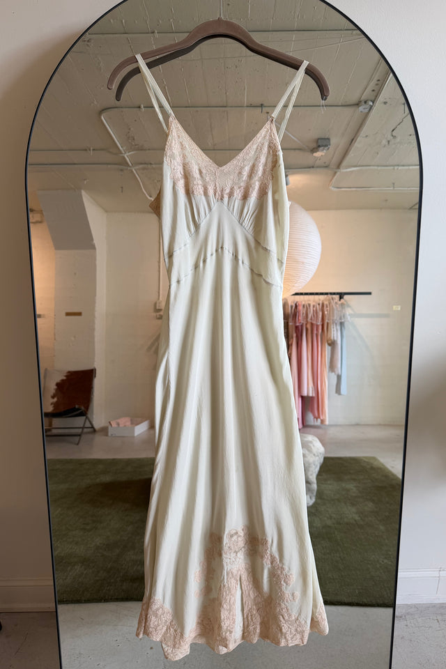 1930s muted green silk lace slip