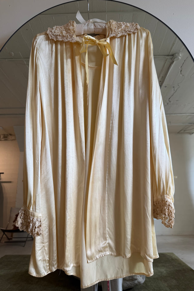 1930s yellow silk satin lingerie coat