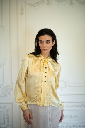 1940s Australian canary silk satin blouse