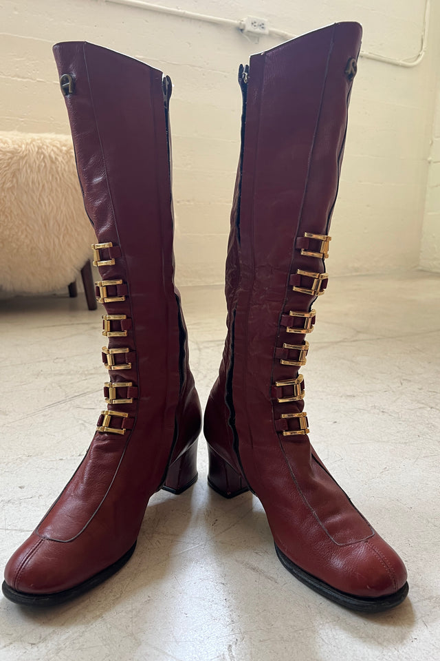 1960s Etienne Aigner Italian oxblood go-go boots