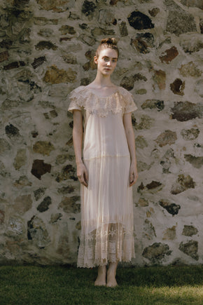 1930 embroidered cream lace cotton dress
