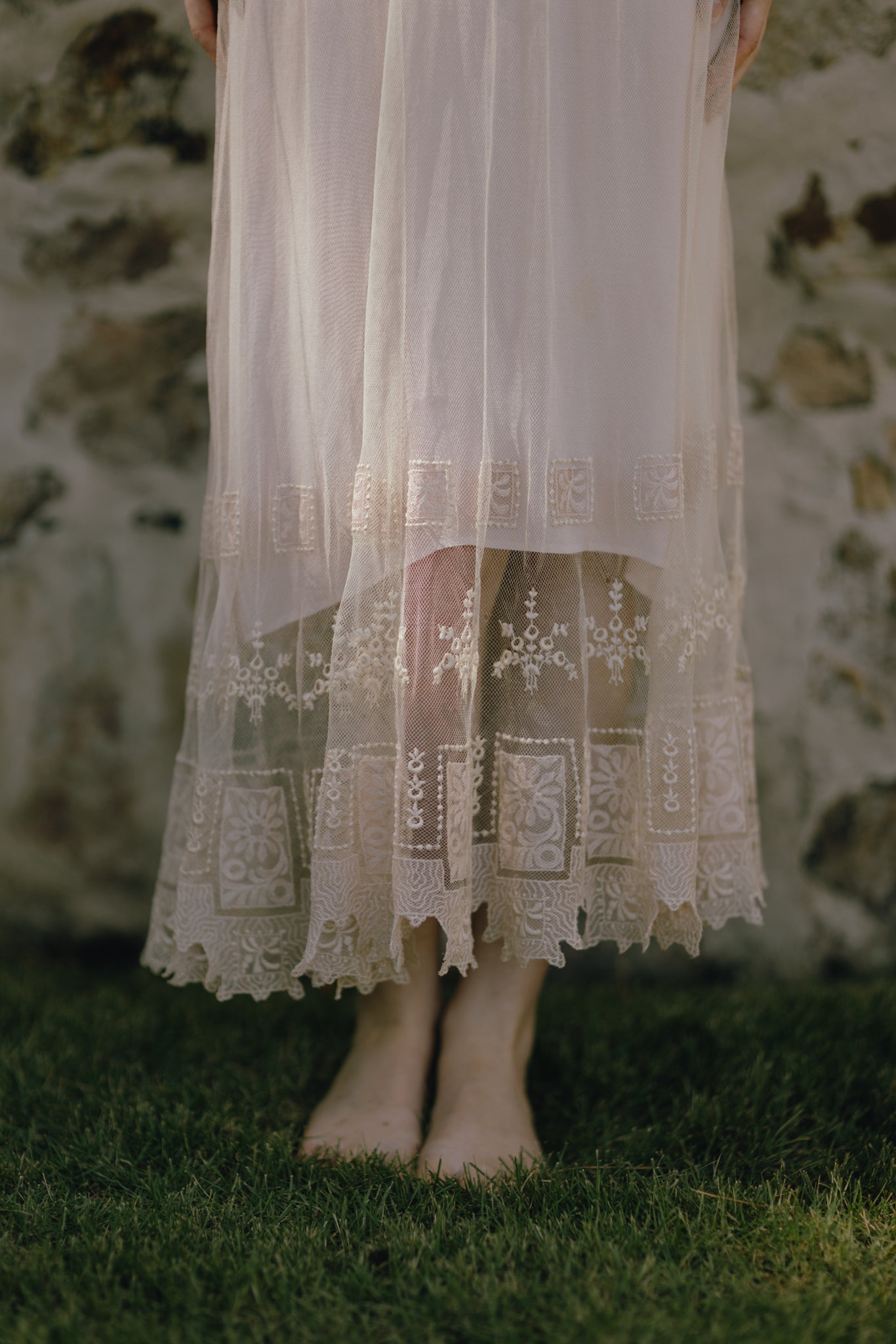 1930 embroidered cream lace cotton dress