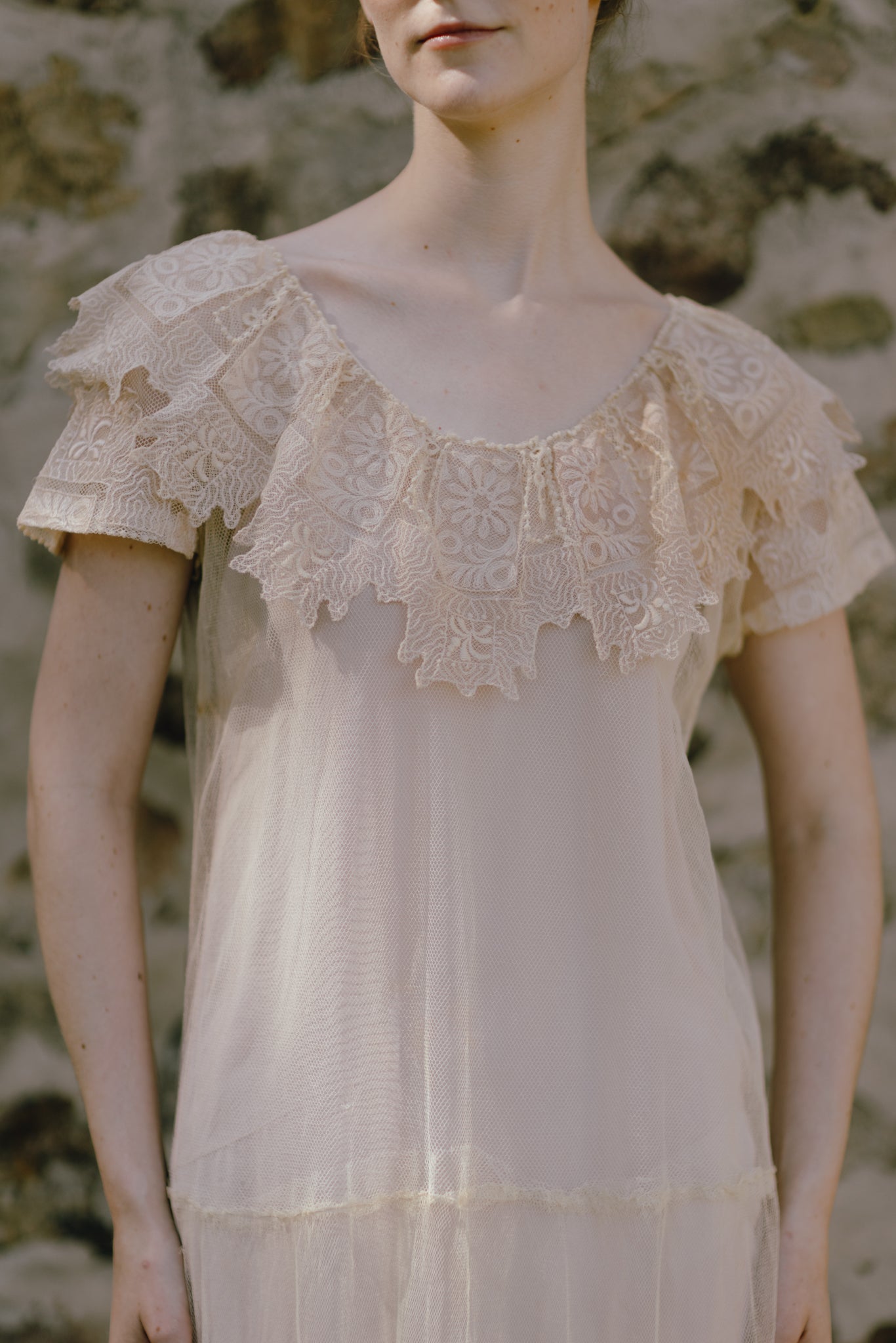 1930 embroidered cream lace cotton dress