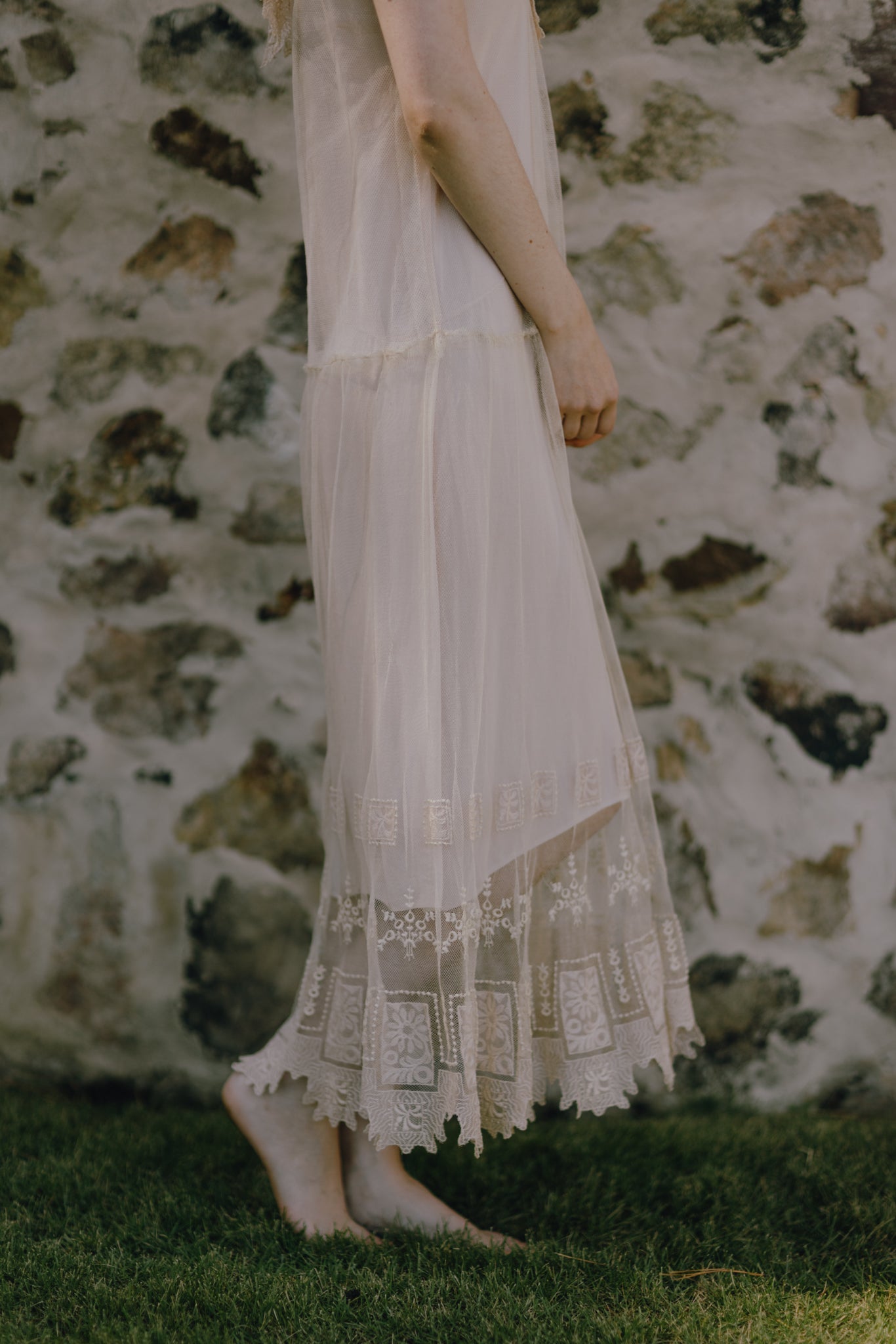 1930 embroidered cream lace cotton dress