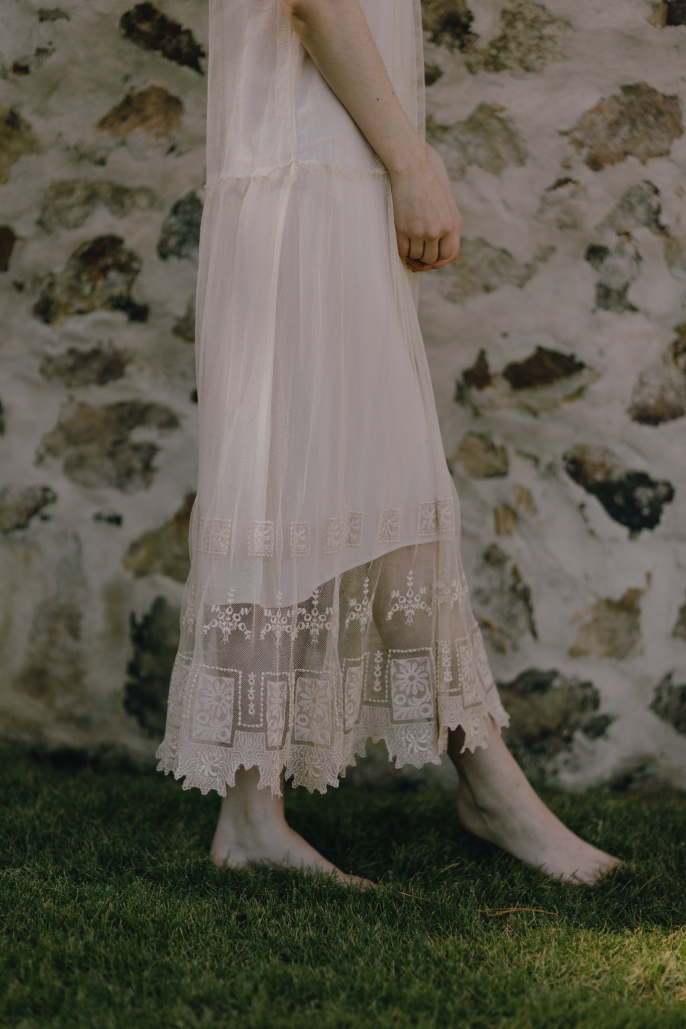1930 embroidered cream lace cotton dress