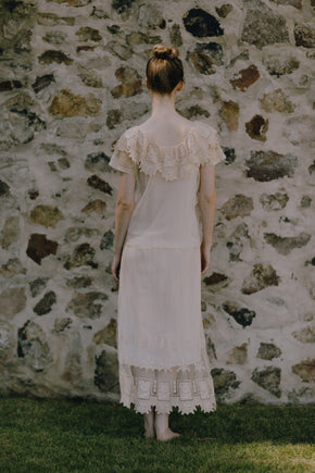 1930 embroidered cream lace cotton dress