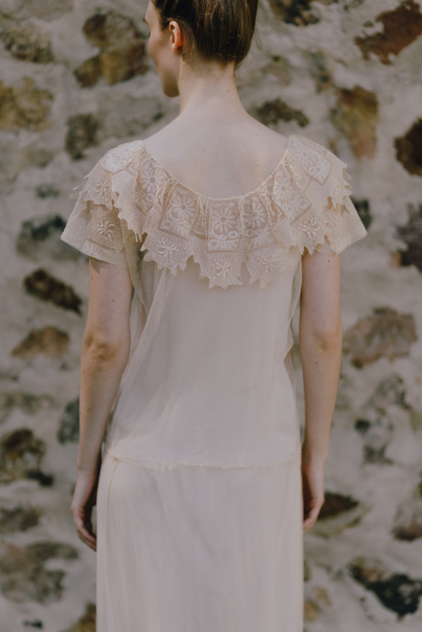 1930 embroidered cream lace cotton dress
