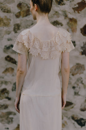 1930 embroidered cream lace cotton dress