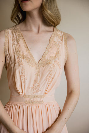 1930s peach silk lace lingerie gown
