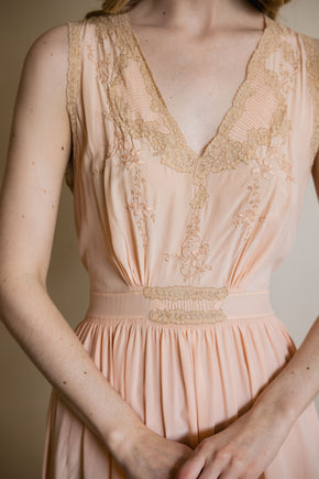 1930s peach silk lace lingerie gown