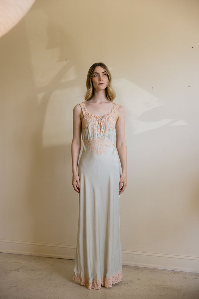 1930s blue bias silk nightgown