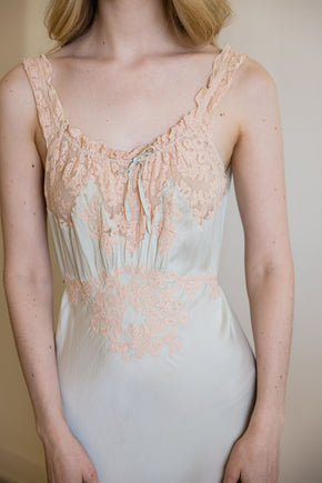 1930s blue bias silk nightgown